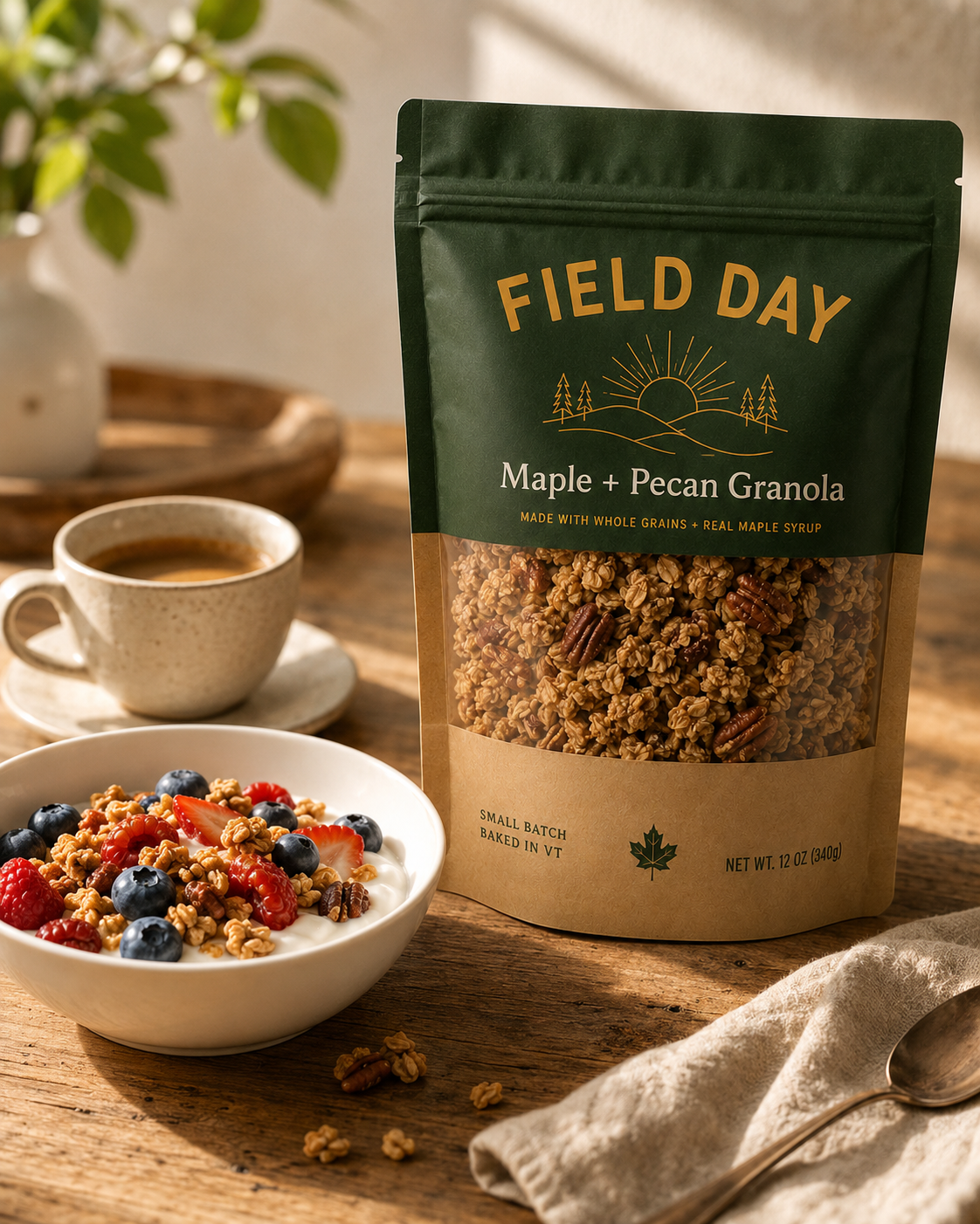 Field Day granola on a breakfast tablescape