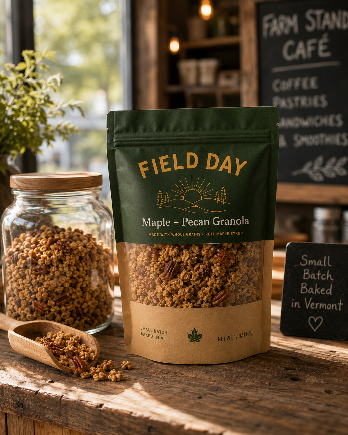 Field Day granola on a café counter